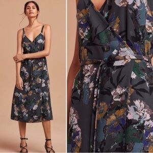Aritzia Floral tie/wrap Midi Dress - Black, Green, White, Brown